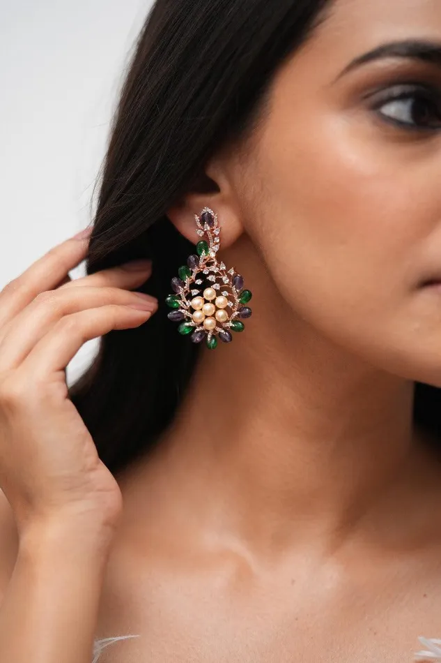 Attrangi Earrings Maya Vibe Pastel Beaded Diamond Mid Sized Earrings