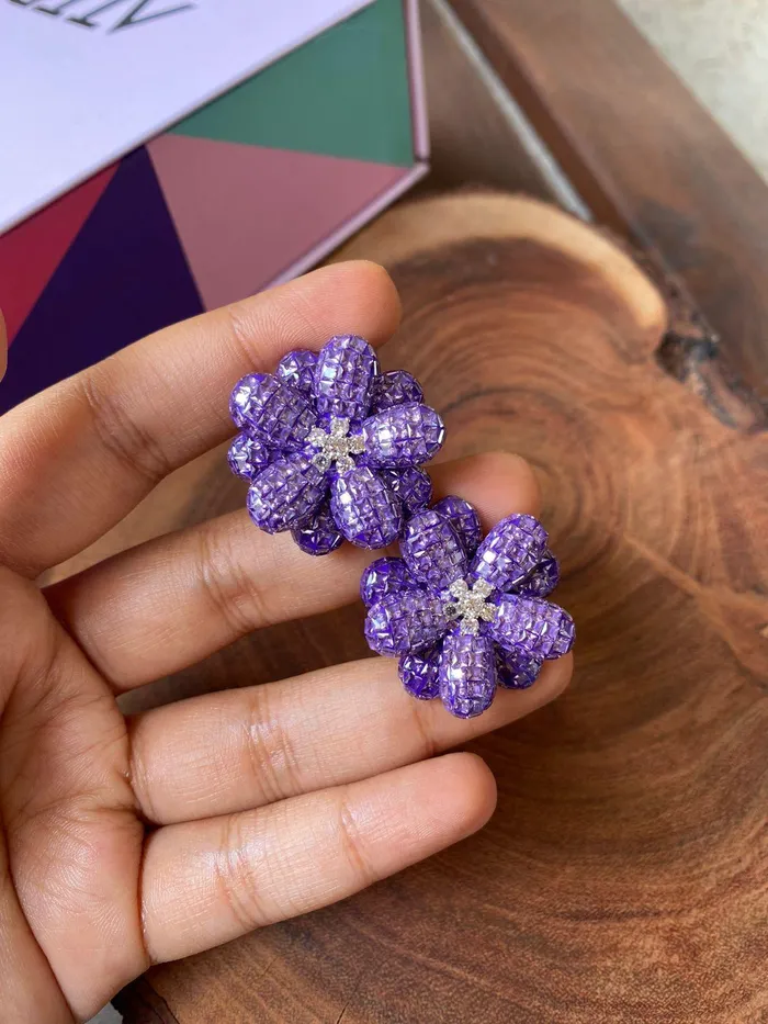 attrangi Rings Oversized Diana Floral Invisible Setting Diamond Studs