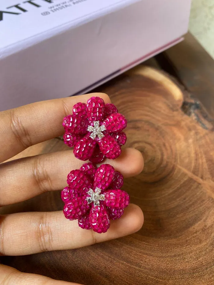 attrangi Rings Oversized Diana Floral Invisible Setting Diamond Studs