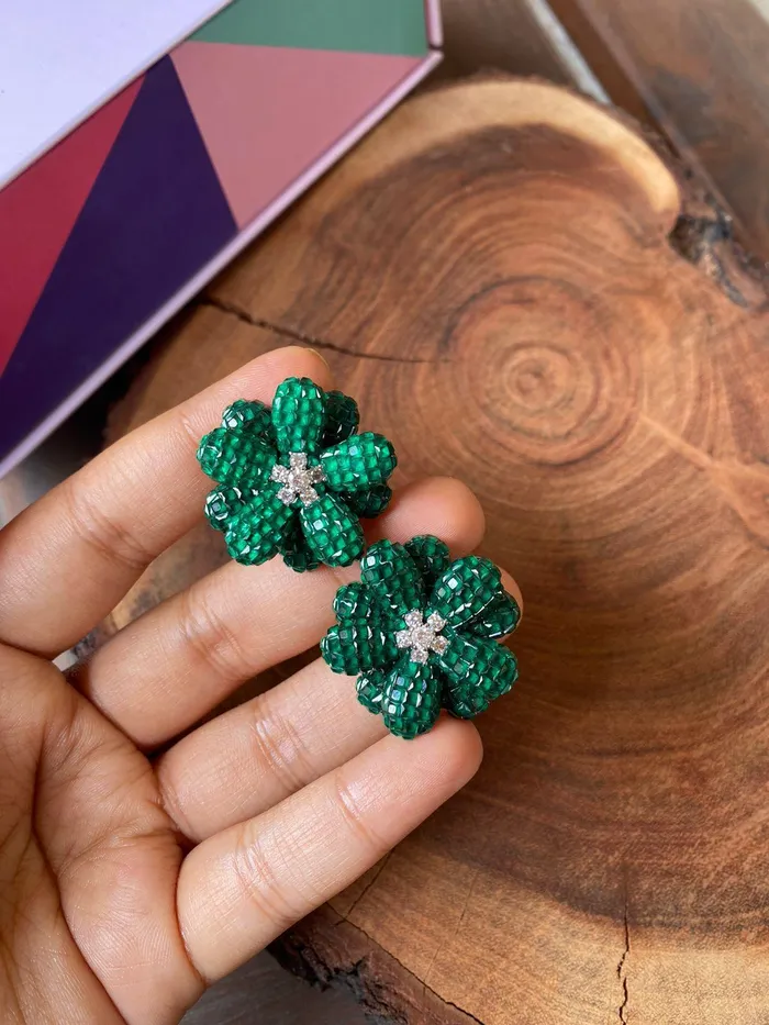 attrangi Rings Oversized Diana Floral Invisible Setting Diamond Studs