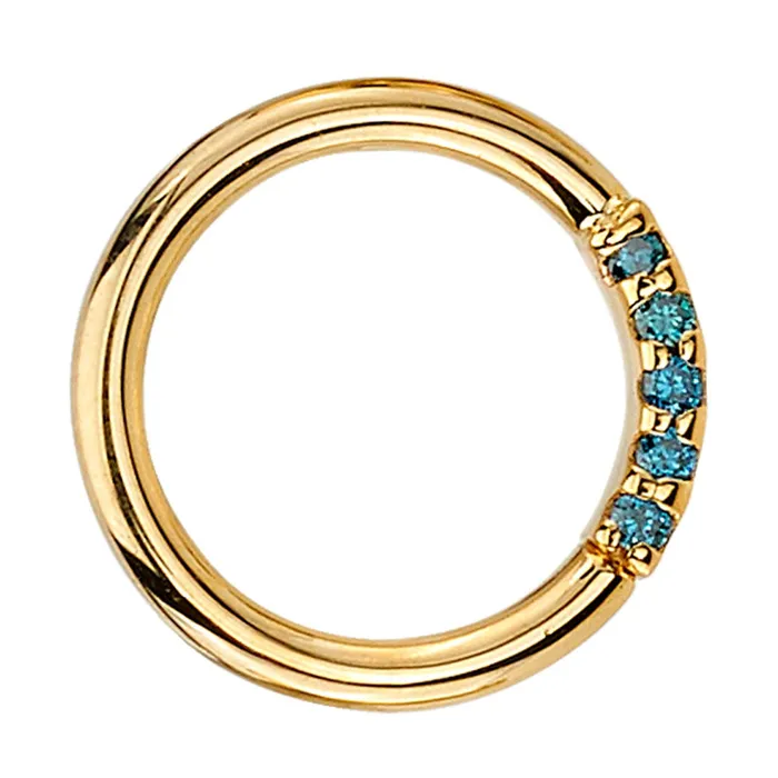 Body Vision BVLA Blaze 5 Seam Ring in Gold with Irradiated Ocean Blue Diamond Rings