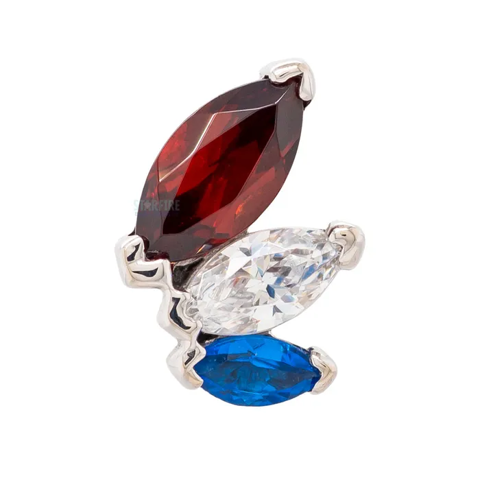 Body Vision BVLA French Kiss Threaded End in Gold with Garnet White CZ Synthetic Dark Blue Rings