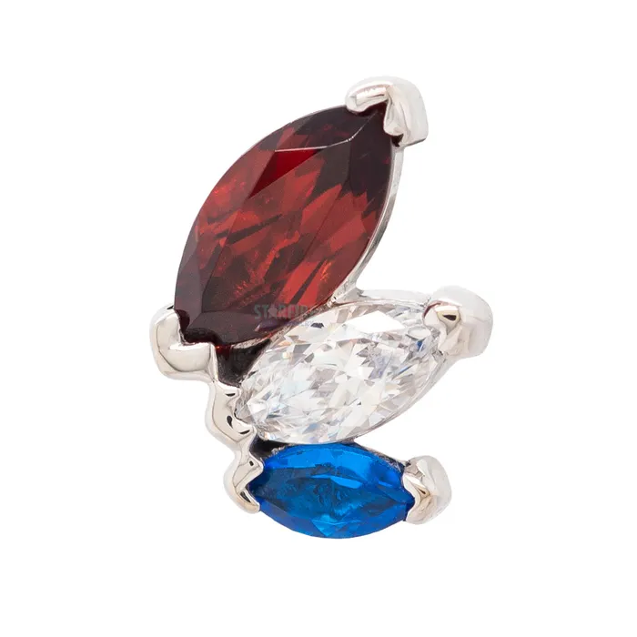 Body Vision BVLA French Kiss Threaded End in Gold with Garnet White CZ Synthetic Dark Blue Rings