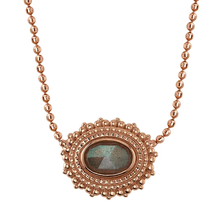 Body Vision BVLA Necklaces Afghan Oval Necklace in Gold with Rose Cut Labradorite Body Vision BVLA Necklaces Afghan Oval Necklace in Gold with Rose Cut Labradorite