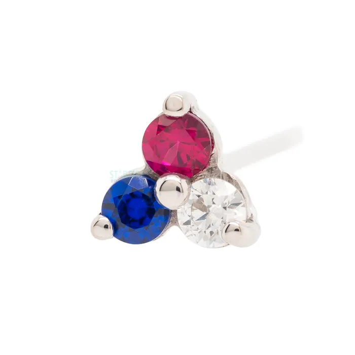 Body Vision BVLA Rings Tri Prong Cluster Nostril Screw in Gold with Red White Blue CZs Body Vision BVLA Rings Tri Prong Cluster Nostril Screw in Gold with Red White Blue CZs