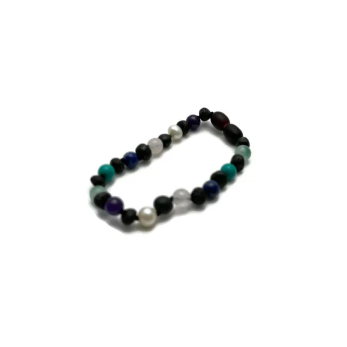 Bracelets Baltic Essentials Baltic Amber Bracelet Raw Cherry Mix with Pearl Jade Amethyst Turquoise Lapis
