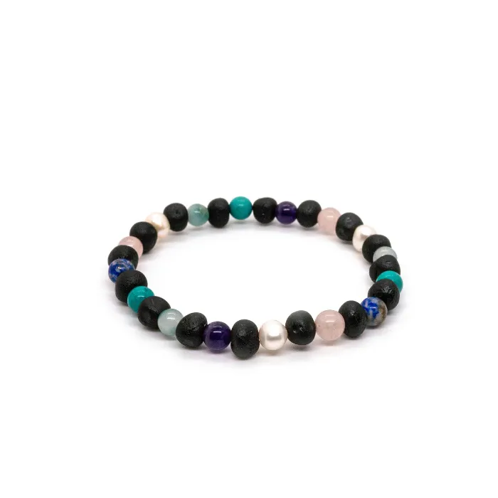 Bracelets Baltic Essentials Baltic Amber Bracelet Raw Cherry Mix with Pearl Jade Amethyst Turquoise Lapis