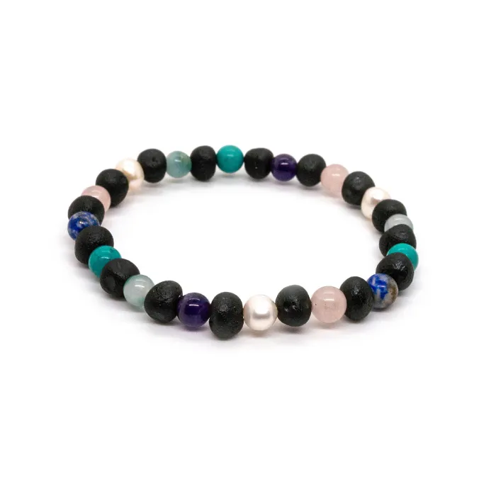 Bracelets Baltic Essentials Baltic Amber Bracelet Raw Cherry Mix with Pearl Jade Amethyst Turquoise Lapis