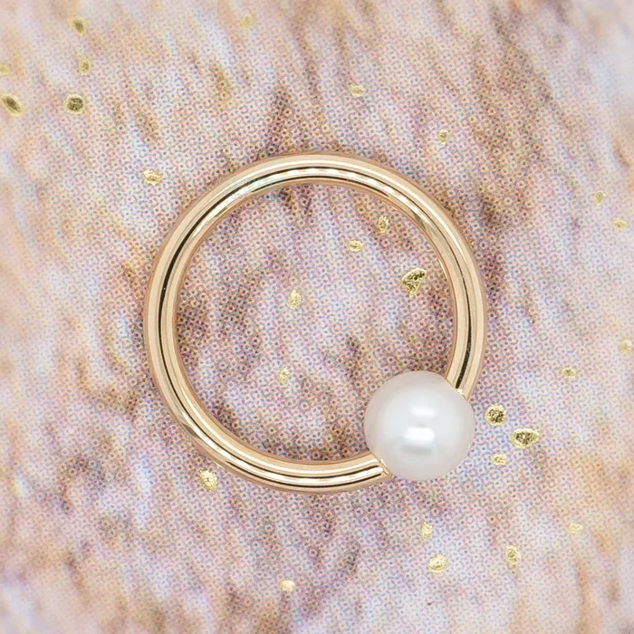 Captive Bead Ring CBR in Gold with Pearl Captive Bead Body Vision BVLA Rings