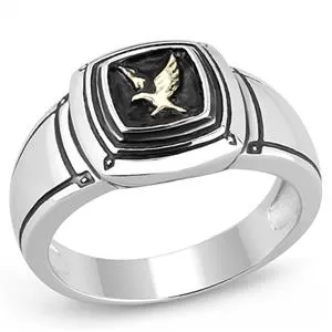 CJE3226 Wholesale Mens Stainless Steel TwoTone IP Gold Epoxy Eagle Ring Green Rings CJE3226 Wholesale Mens Stainless Steel TwoTone IP Gold Epoxy Eagle Ring Green Rings