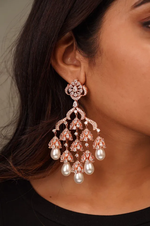 Daaria Oversized Diamond Danglers with Pearls Attrangi Necklaces