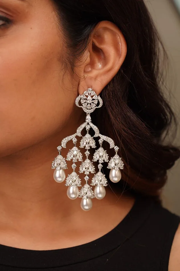 Daaria Oversized Diamond Danglers with Pearls Attrangi Necklaces