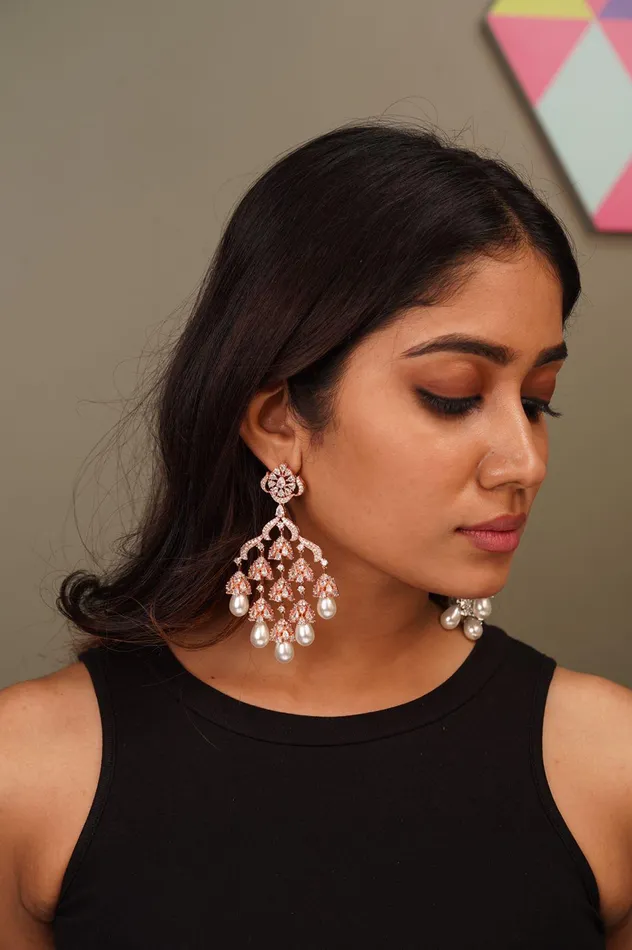 Daaria Oversized Diamond Danglers with Pearls Attrangi Necklaces