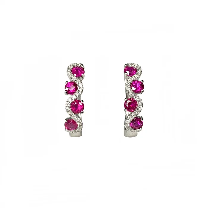 Donald Haack Diamonds Earrings Ruby Diamond Wave Hoops