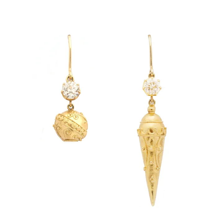 Earrings Asymmetrical Etruscan Revival Diamond Earrings Antique