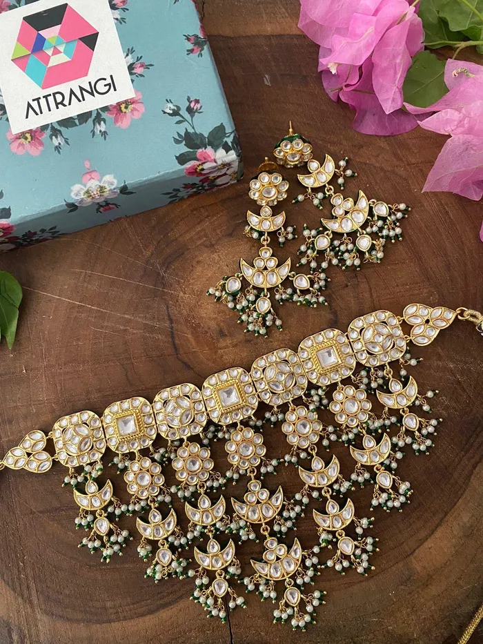 Earrings Attrangi Darshana Polki Tukdi Choker Set Earrings Attrangi Darshana Polki Tukdi Choker Set