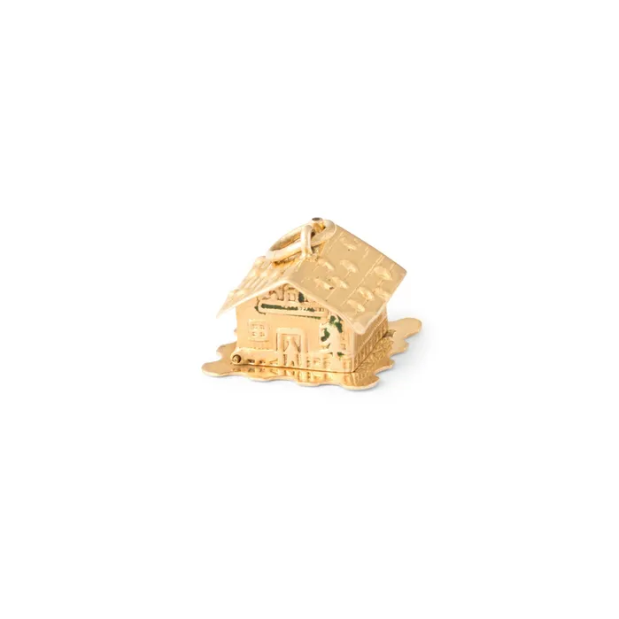 Earrings Austrian 14k Gold and Enamel Movable House Charm Vintage