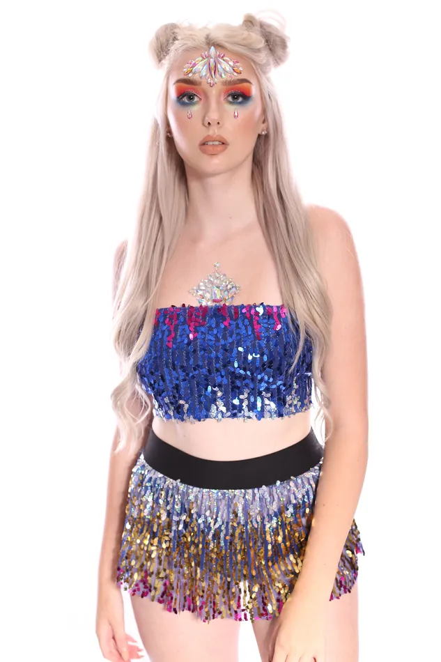 Earrings Deep Ocean Sequin Set Tube Top Skirt THE LUMi SHOP