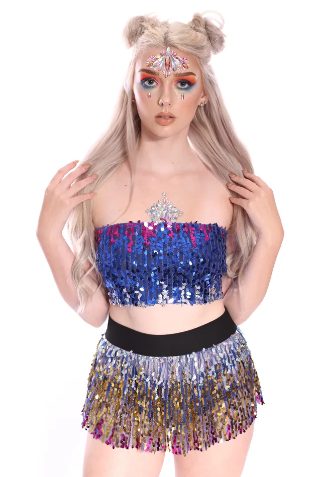 Earrings Deep Ocean Sequin Set Tube Top Skirt THE LUMi SHOP