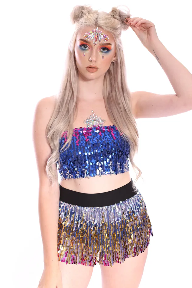 Earrings Deep Ocean Sequin Set Tube Top Skirt THE LUMi SHOP