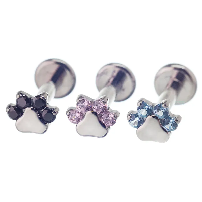 Earrings Industrial Strength IS Faceted Gem Paw Print on Flatback