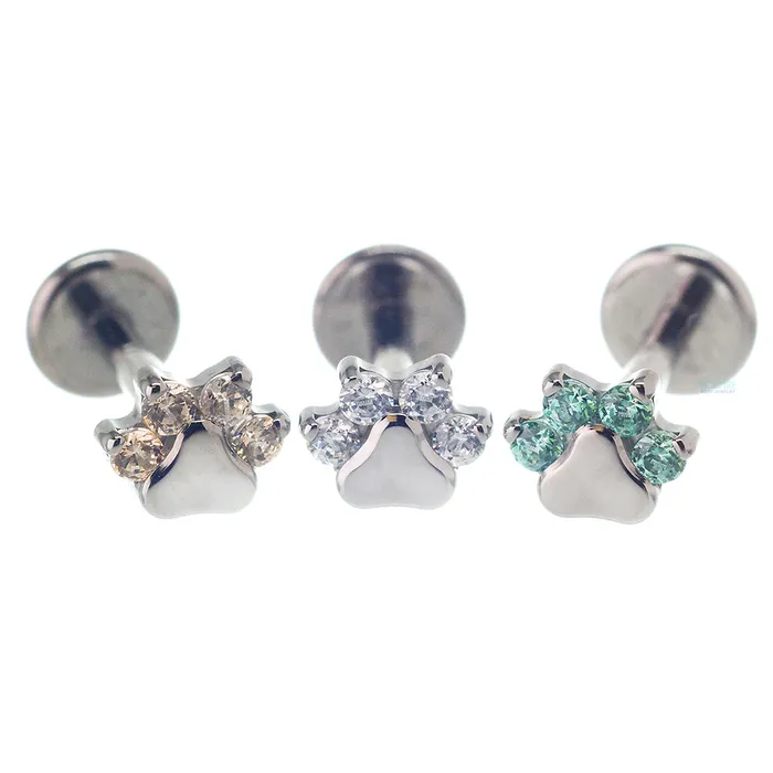 Earrings Industrial Strength IS Faceted Gem Paw Print on Flatback