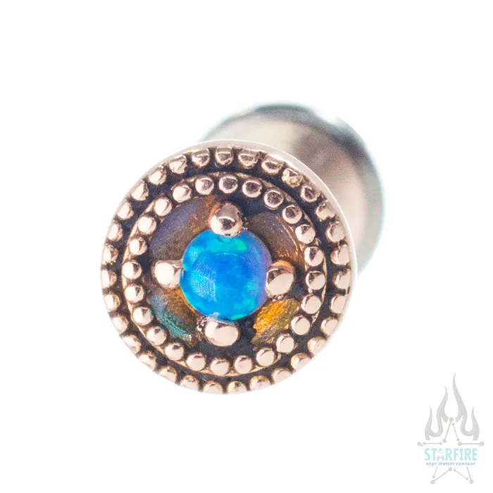 Earrings LeRoi Double Millgrain Round Threaded End in Gold with Opal in Prongs Earrings LeRoi Double Millgrain Round Threaded End in Gold with Opal in Prongs