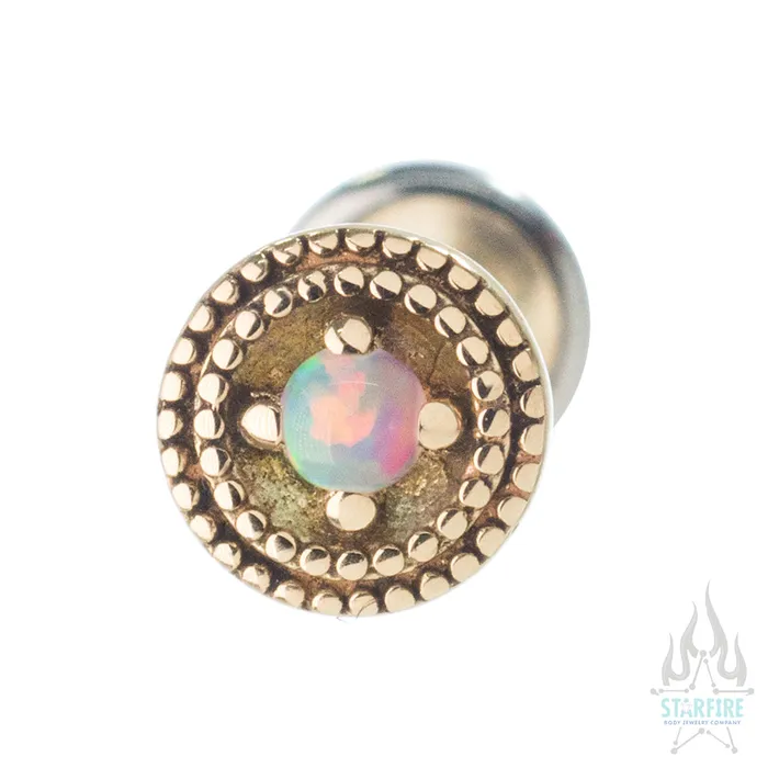 Earrings LeRoi Double Millgrain Round Threaded End in Gold with Opal in Prongs