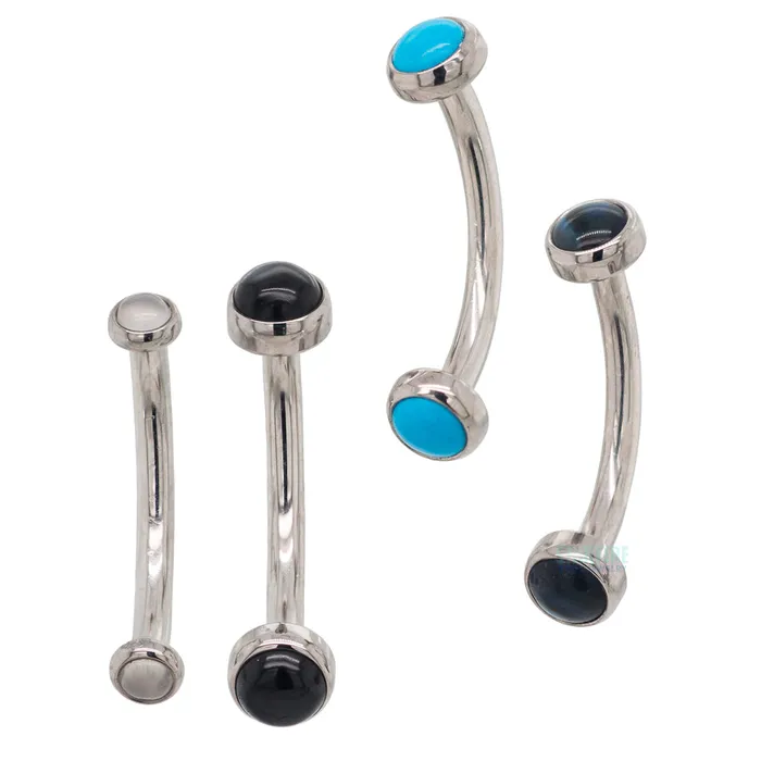 Earrings Natural Stone Cabochons in Bezel Curved Barbell Industrial Strength IS Earrings Natural Stone Cabochons in Bezel Curved Barbell Industrial Strength IS