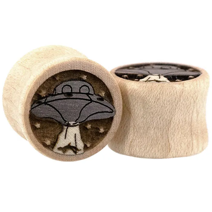 Earrings Omerica Organic UFO Wood Inlay Plugs