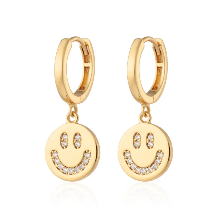 Earrings Scream Pretty Smiley Face Charm Hoop Earrings