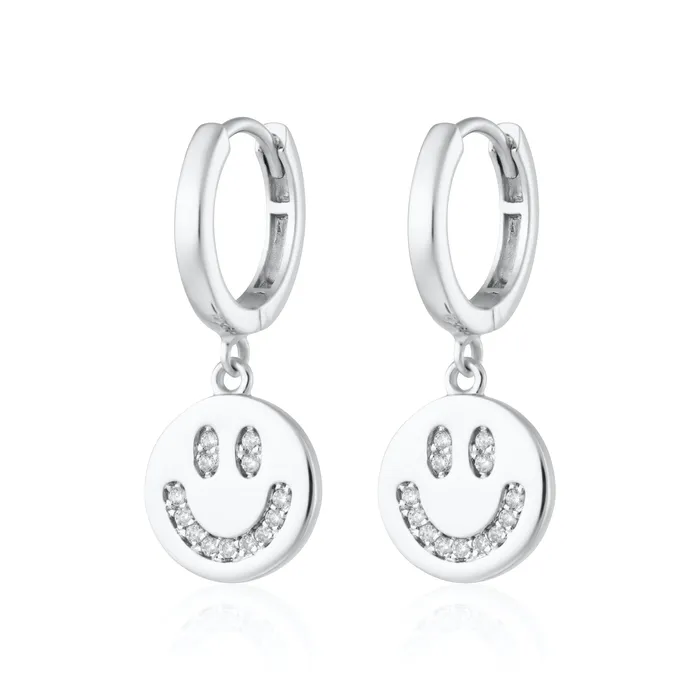 Earrings Scream Pretty Smiley Face Charm Hoop Earrings