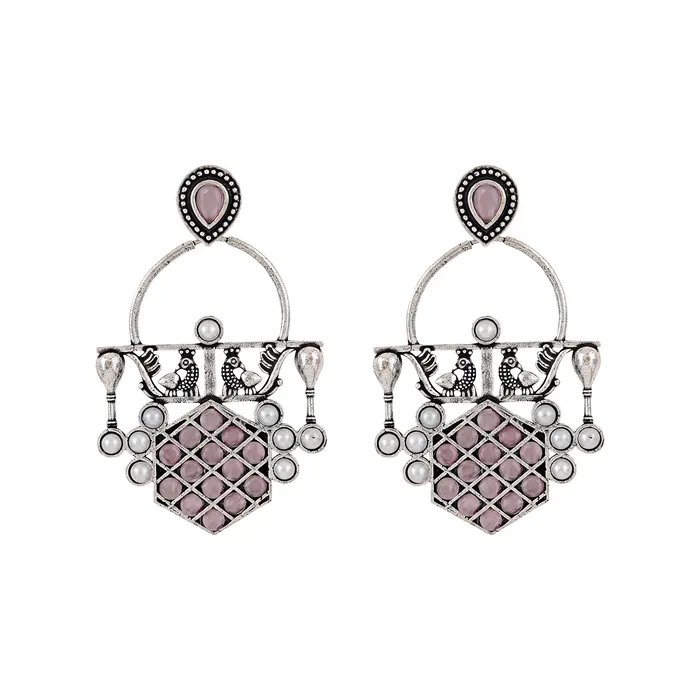 Earrings Teejh Teejh Charulata Pink Silver Oxidised Earrings