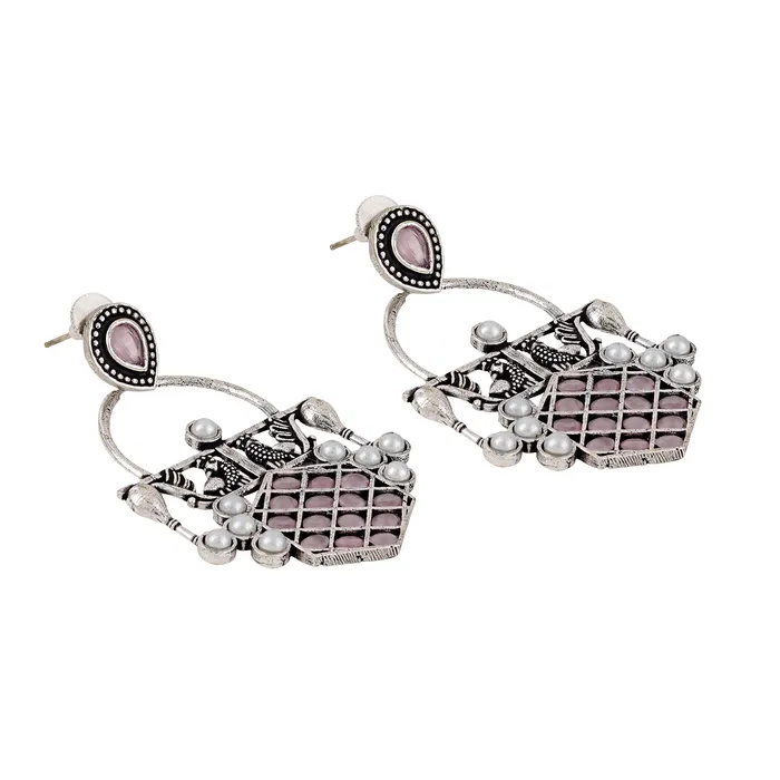 Earrings Teejh Teejh Charulata Pink Silver Oxidised Earrings