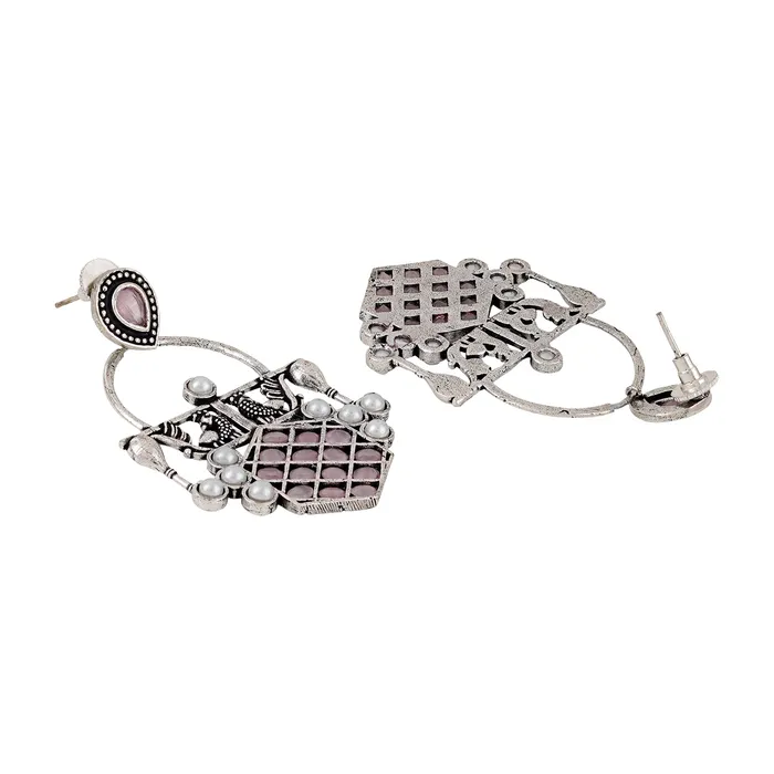 Earrings Teejh Teejh Charulata Pink Silver Oxidised Earrings