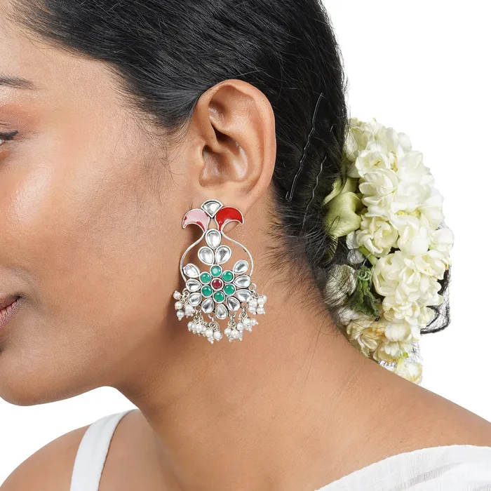 Earrings Teejh Teejh Roopangi Red and Green Silver Oxidised Earring