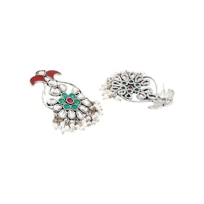 Earrings Teejh Teejh Roopangi Red and Green Silver Oxidised Earring