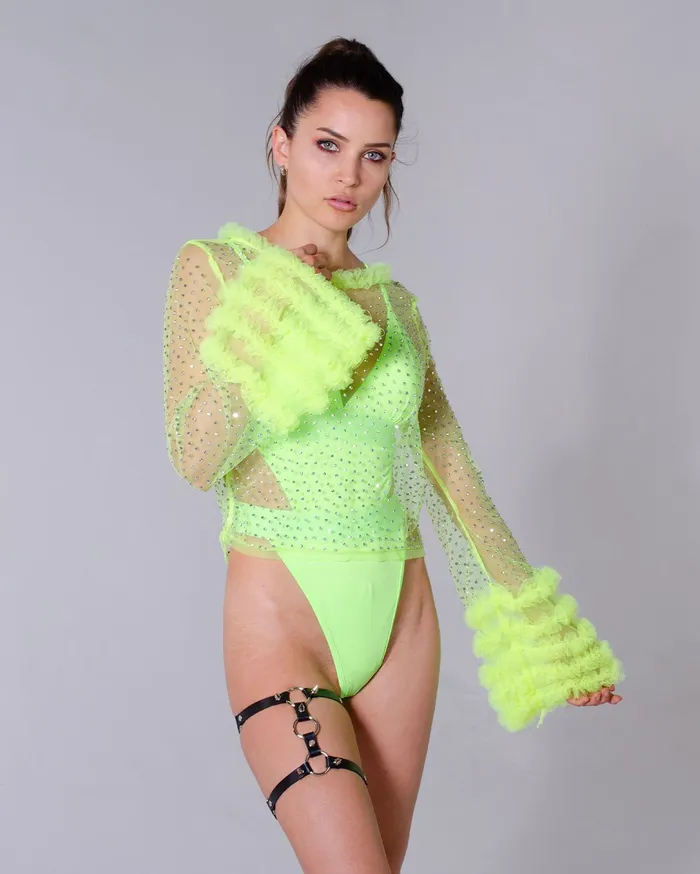 Earrings THE LUMi SHOP Neon Green Rhinestone Sleeve Top