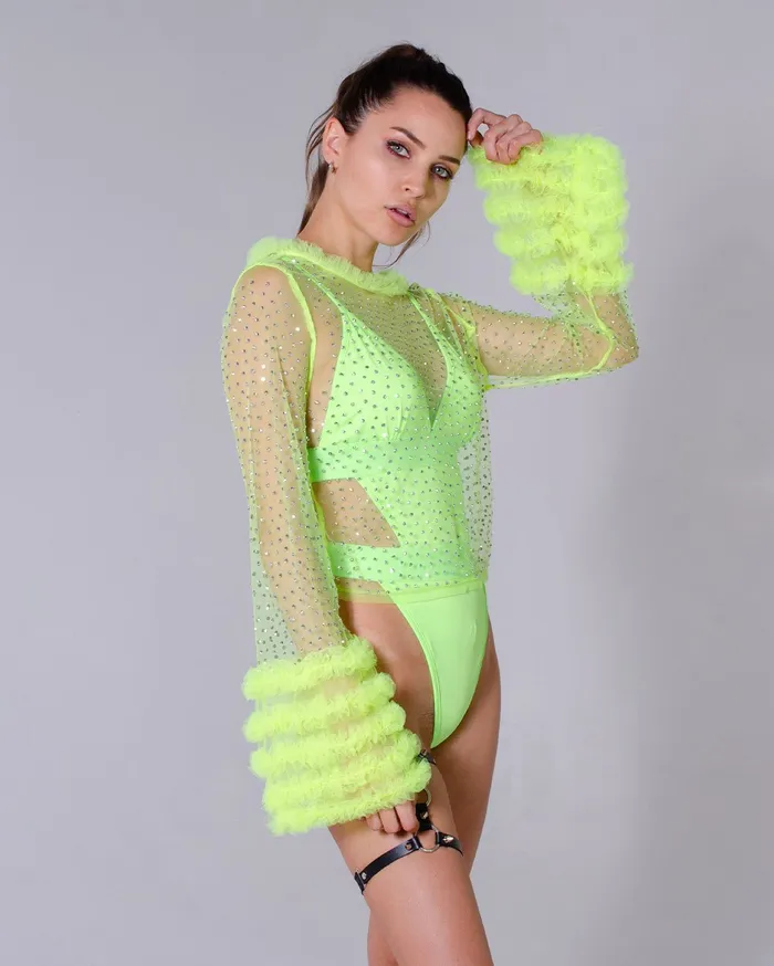 Earrings THE LUMi SHOP Neon Green Rhinestone Sleeve Top