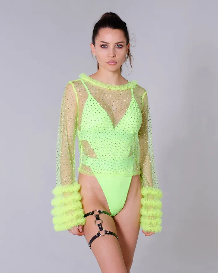 Earrings THE LUMi SHOP Neon Green Rhinestone Sleeve Top