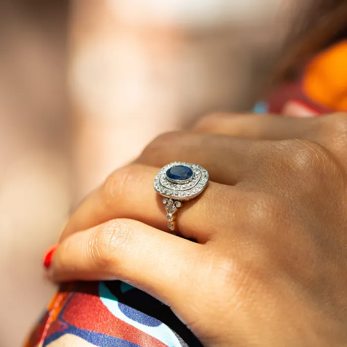 Edwardian Sapphire Diamond and Platinumtopped 18k Gold Ring Antique Rings