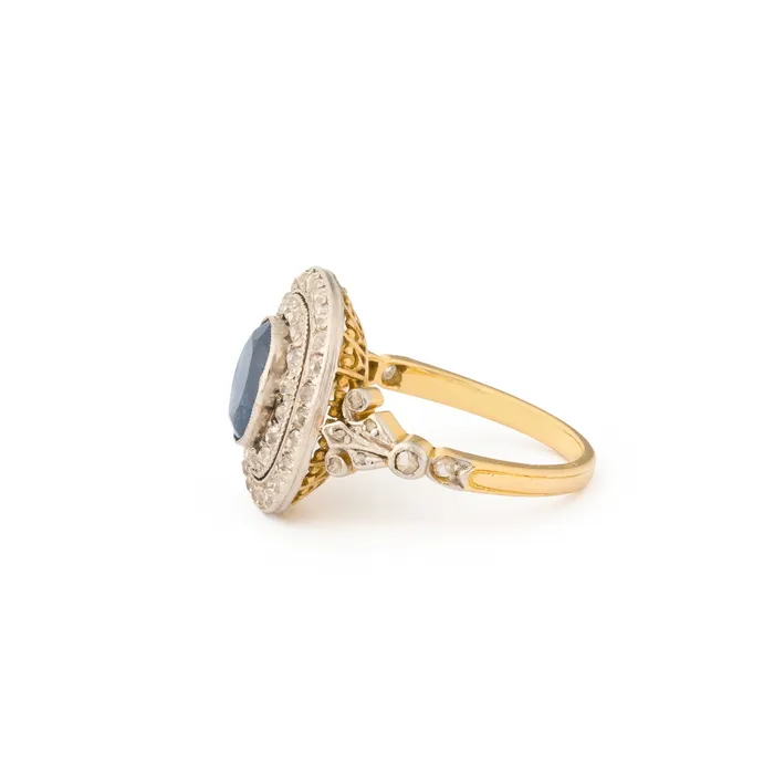 Edwardian Sapphire Diamond and Platinumtopped 18k Gold Ring Antique Rings