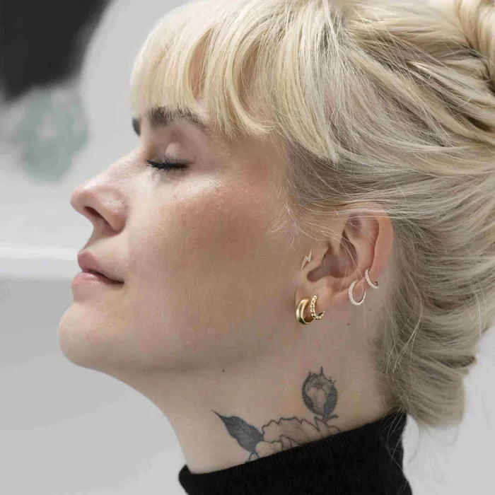 fejn PWD Earrings flash diamond helix stud solid gold