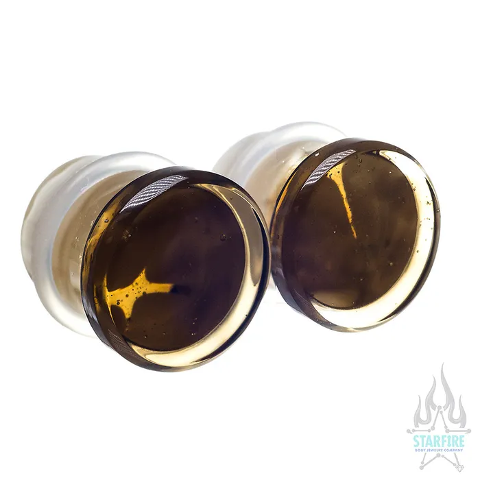 Glass Power Plugs Bronze Ivory Gorilla Glass Earrings