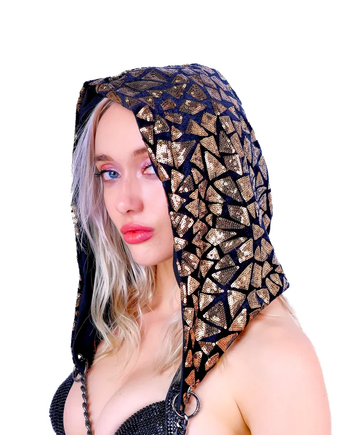 Gold Black Disco Aura Sequin Hood THE LUMI SHOP Rings