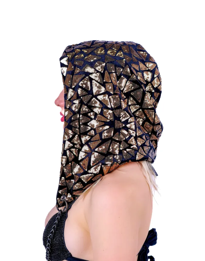 Gold Black Disco Aura Sequin Hood THE LUMI SHOP Rings