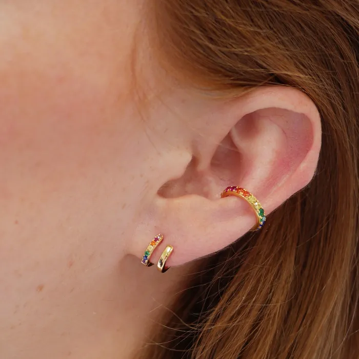 Gold Mismatched Double Huggie Earrings with Rainbow Stones Scream Pretty Earrings Gold Mismatched Double Huggie Earrings with Rainbow Stones Scream Pretty Earrings