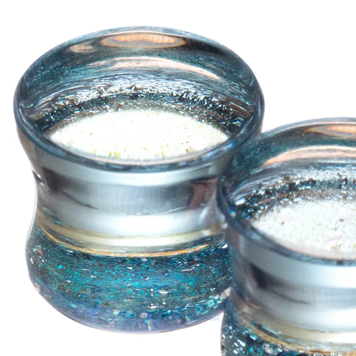 Gorilla Glass Deluxe Dichroic Glass Plugs Indigo Silver Rings
