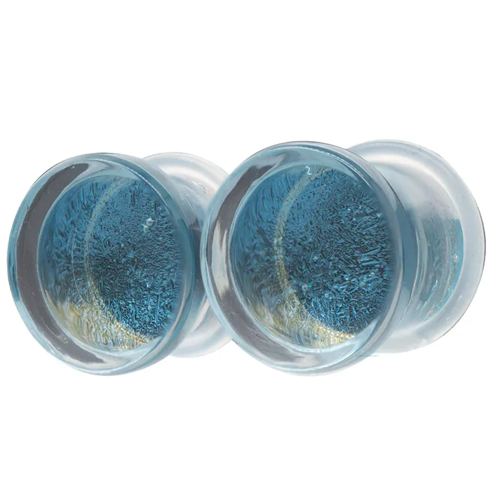 Gorilla Glass Deluxe Dichroic Glass Plugs Indigo Silver Rings