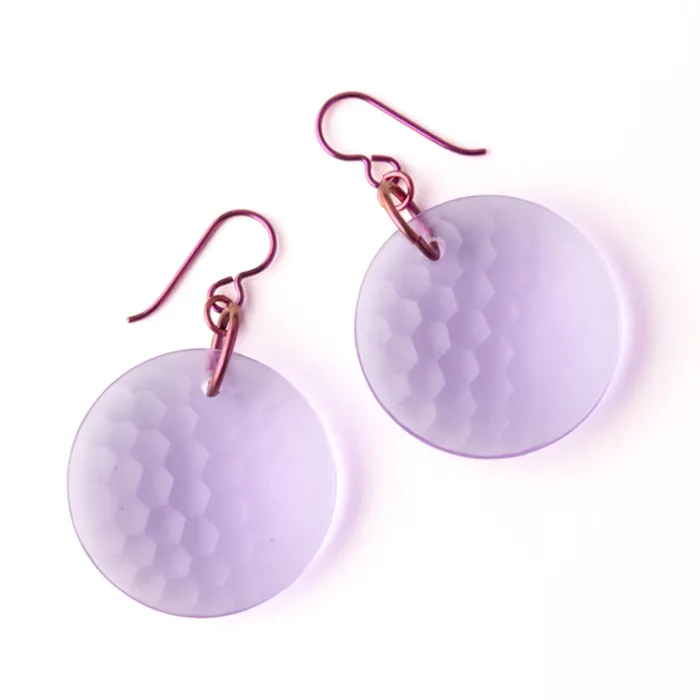 Gorilla Glass Earrings Solid Glass Eclipse Martele Earrings Lavender